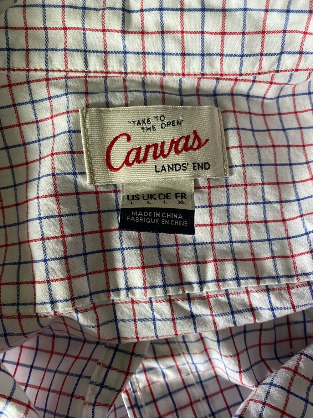 Lands' End Canvas Men's Red Blue Plaid Button Down Shirt Size L